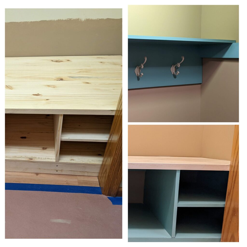 built bench and shelf